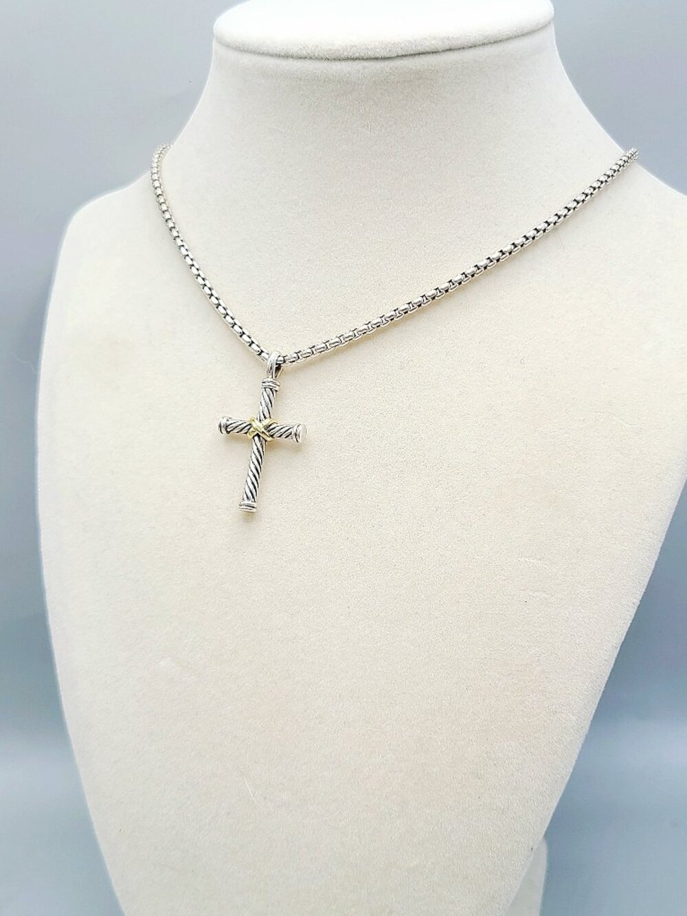 David Yurman Cable Cross Gold X Pendant Necklace w/ 18K Yellow Gold - 20" - RARE - Picture 7 of 12